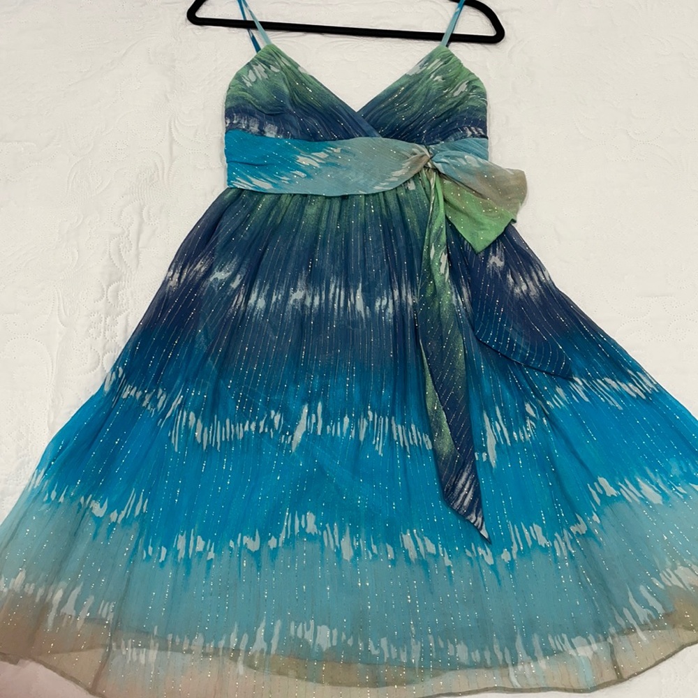 NWOT! BCBG MaxaAzria blue/gold/green, padded, lined.